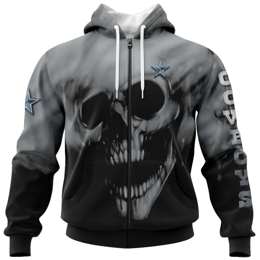 Dallas Cowboys Skull 3D With Zipper Hoodie - Gifts For Fans With Gifts For Father'S Day