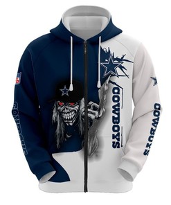 Dallas Cowboys Zigzag Graphic 3D Zip Hoodie - Gifts For Fans With All Over Print Hoodie Printful