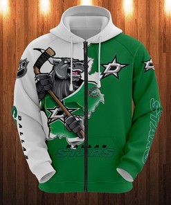 Dallas Stars Hoodie 3D Zip Hoodie With All Over Print Design