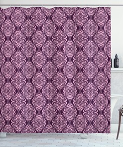Damask Floral Swirls Shower Curtain in Pink Plum for a Graceful Bathroom
