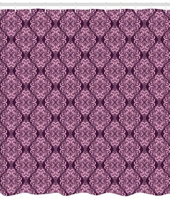 Damask Floral Swirls Shower Curtain in Pink Plum for a Graceful Bathroom