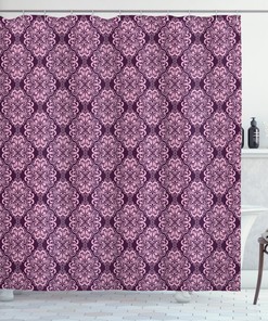 Damask Floral Swirls Shower Curtain in Pink Plum for a Graceful Bathroom