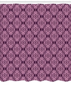 Damask Floral Swirls Shower Curtain in Pink Plum for a Graceful Bathroom
