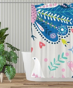 Damask Peacock Shower Curtain for Elegant Rustic Farmhouse Bathroom Decor Fabric