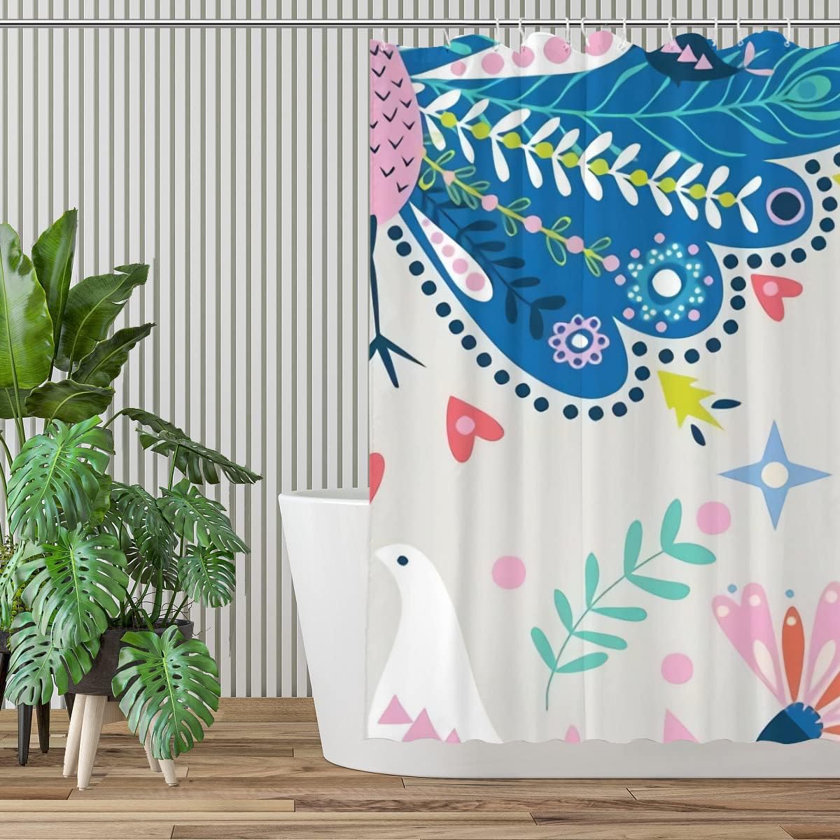Damask Peacock Shower Curtain for Elegant Rustic Farmhouse Bathroom Decor Fabric