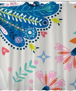 Damask Peacock Shower Curtain for Elegant Rustic Farmhouse Bathroom Decor Fabric