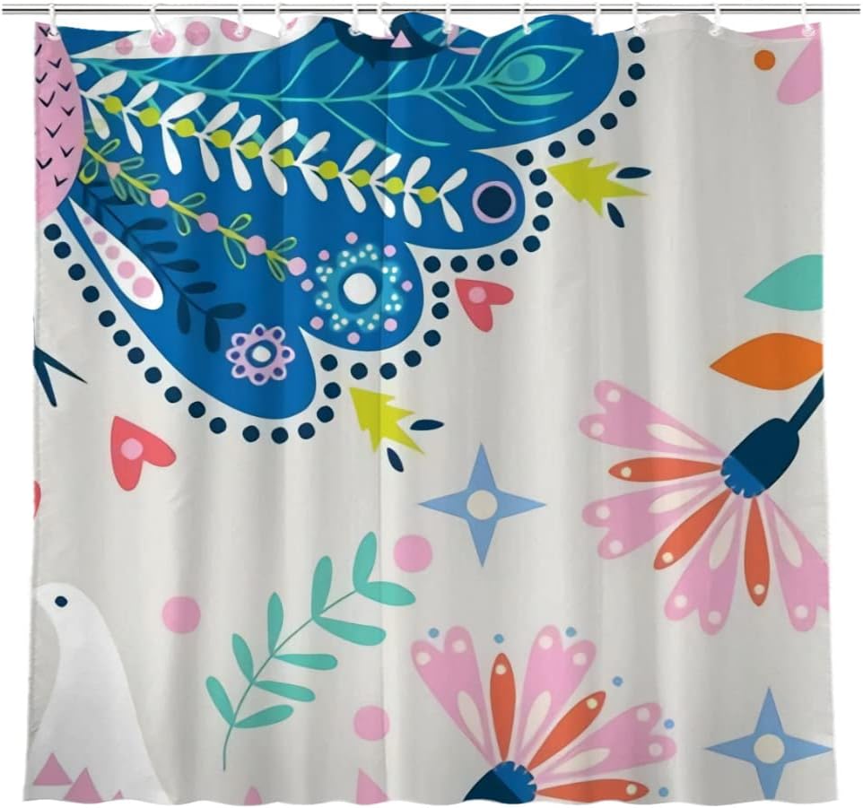 Damask Peacock Shower Curtain for Elegant Rustic Farmhouse Bathroom Decor Fabric