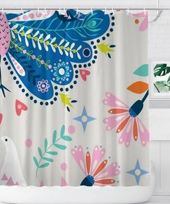 Damask Peacock Shower Curtain for Elegant Rustic Farmhouse Bathroom Decor Fabric