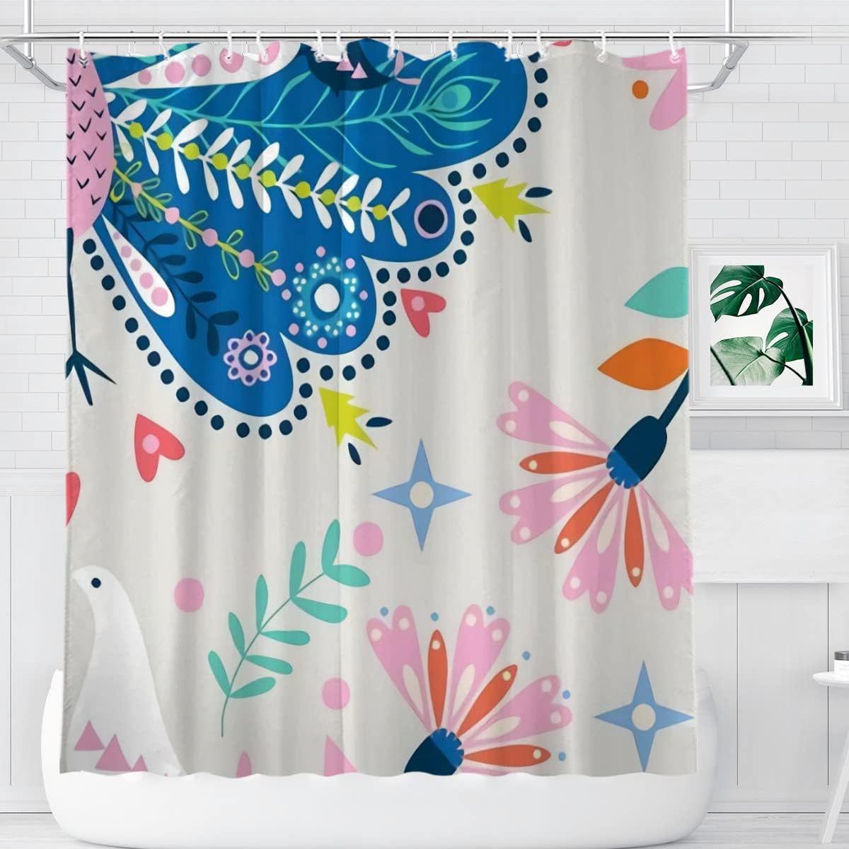 Damask Peacock Shower Curtain for Elegant Rustic Farmhouse Bathroom Decor Fabric