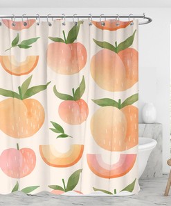 Damask and Dots Peach and White Shower Curtain for Guest Bathroom Decor