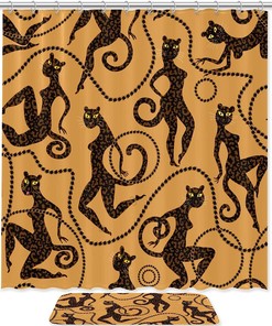 Dancing Leopard And Jaguar Female Print Shower Curtain Fabric For Boho Bathroom