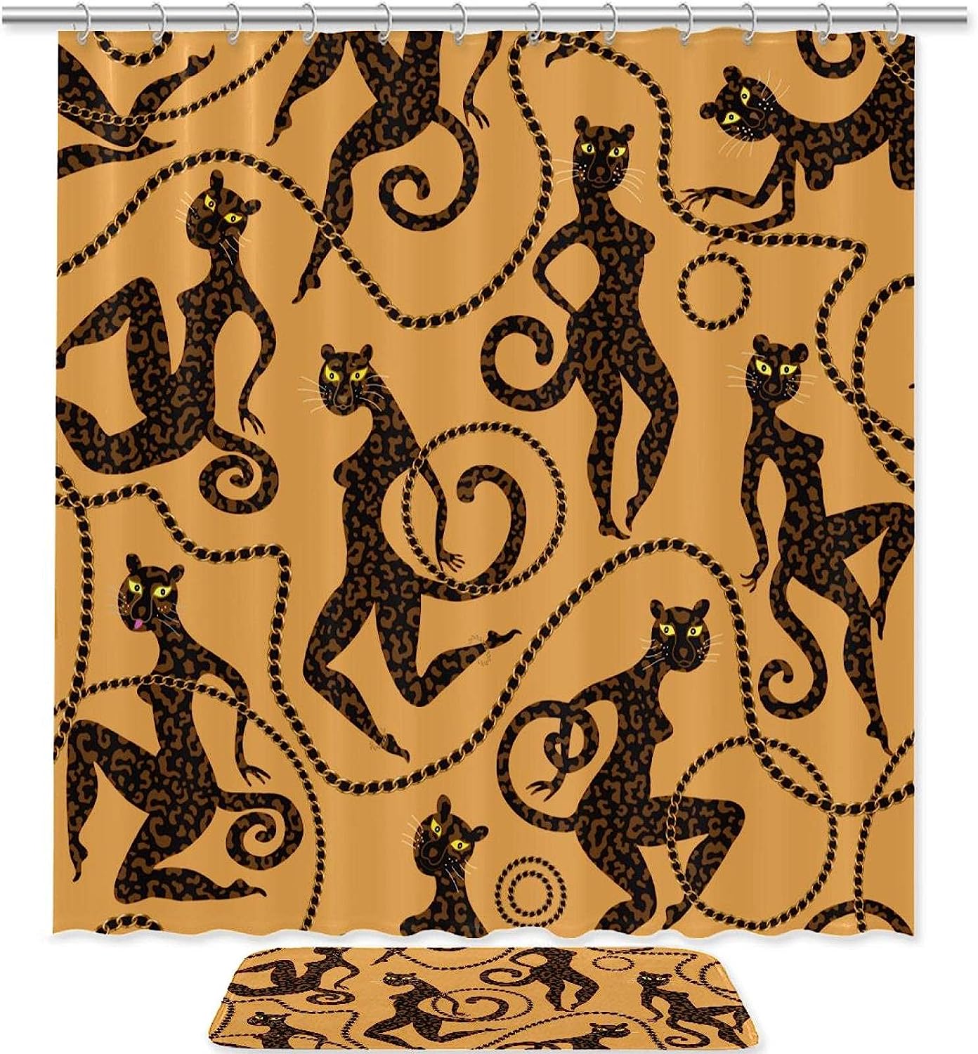 Dancing Leopard And Jaguar Female Print Shower Curtain Fabric For Boho Bathroom