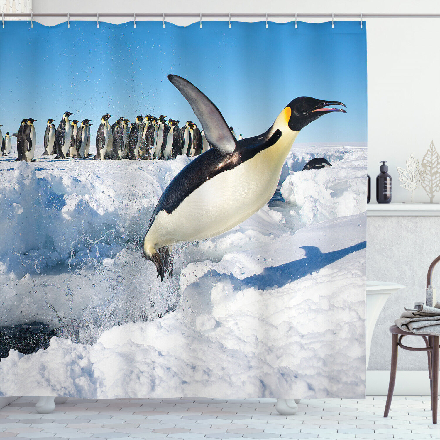 Dancing Penguin Family Shower Curtain - North Wildlife Bathroom Decor