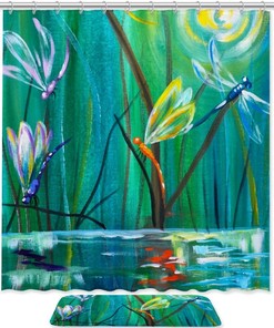 Dancing with Dragonflies Nature Restroom Shower Curtain Waterproof Washable