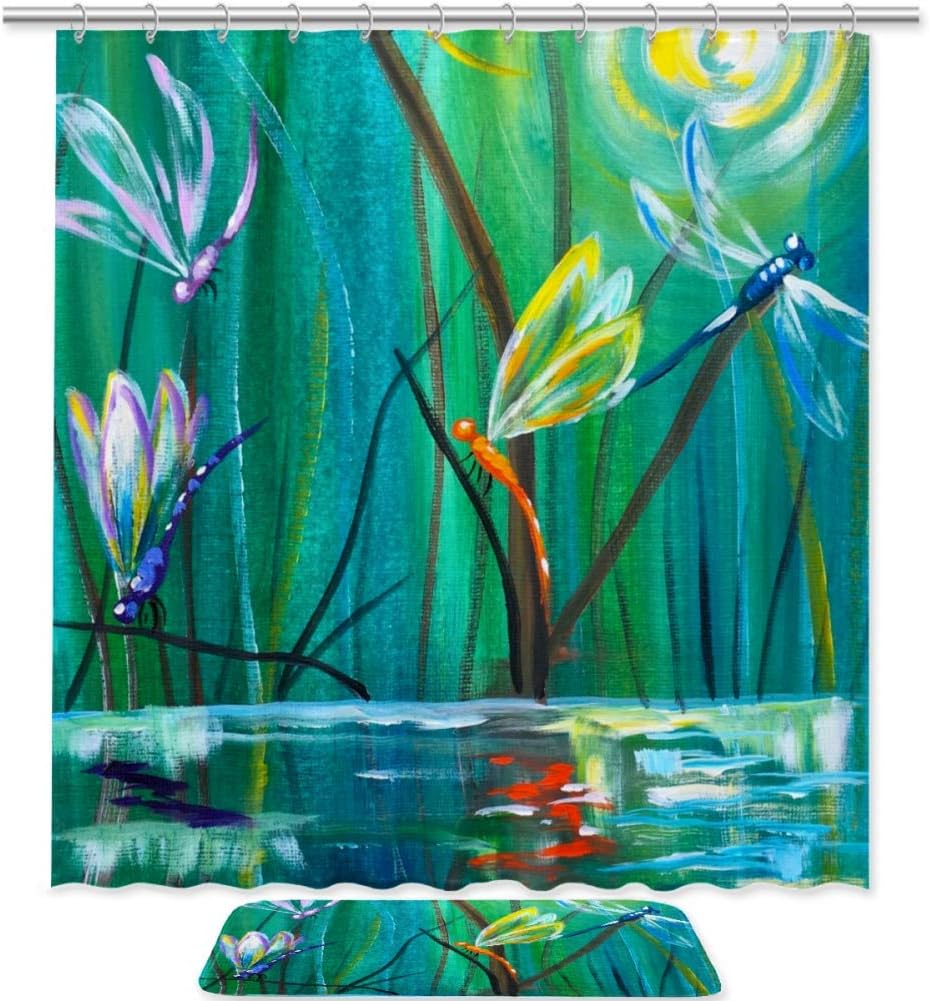Dancing with Dragonflies Nature Restroom Shower Curtain Waterproof Washable