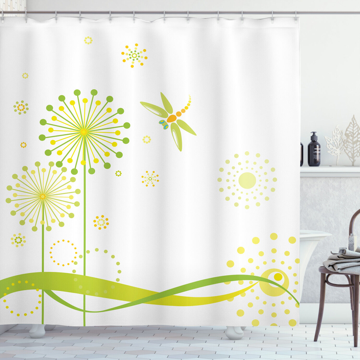 Dandelion Art Dragonfly Shower Curtain Signifying A New Season