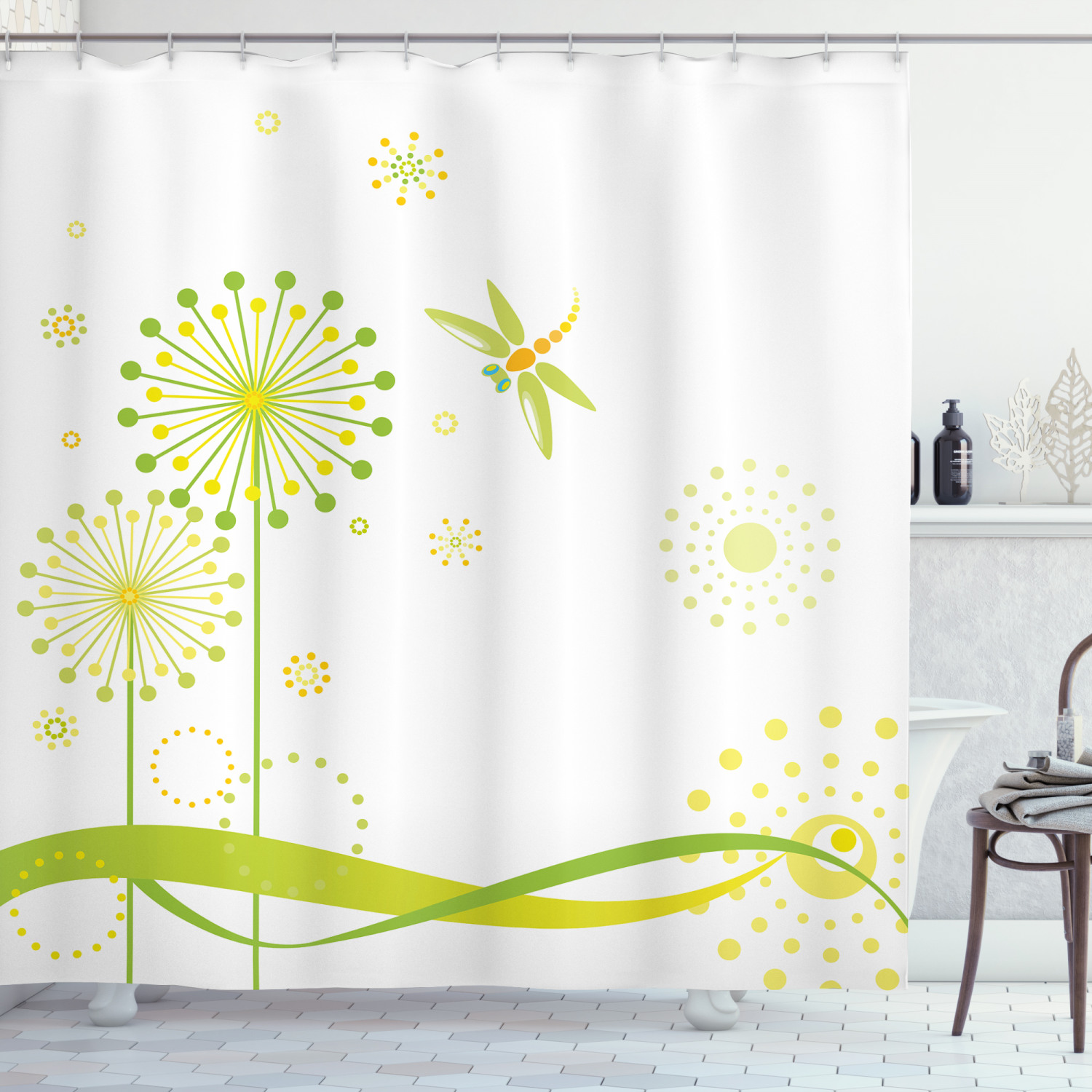 Dandelion Art Dragonfly Shower Curtain Signifying A New Season - Image 3