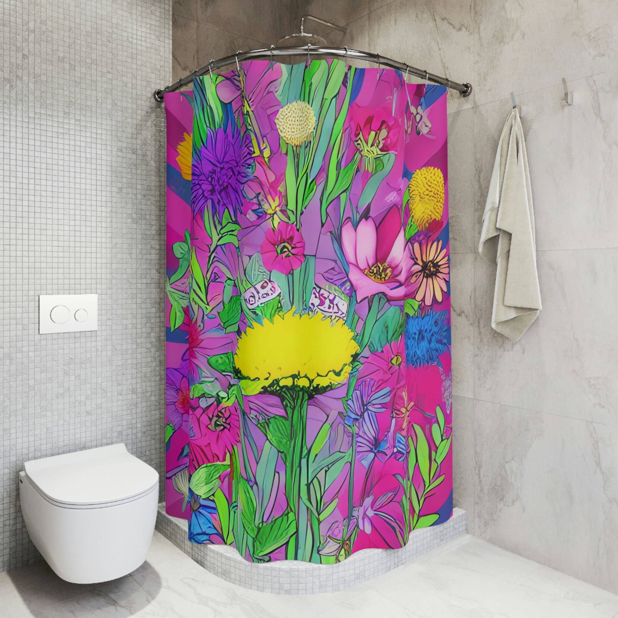 Dandelion Floral Shower Curtain With Ai Art Design Print For A Vintage Bathroom
