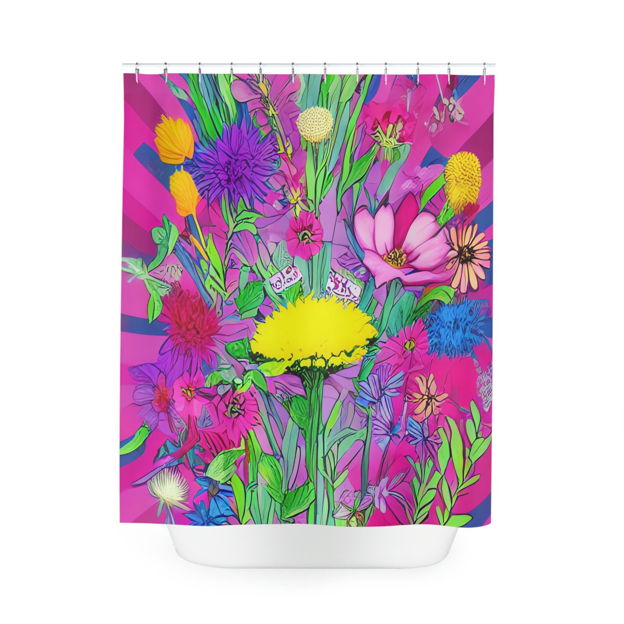 Dandelion Floral Shower Curtain With Ai Art Design Print For A Vintage Bathroom - Image 2