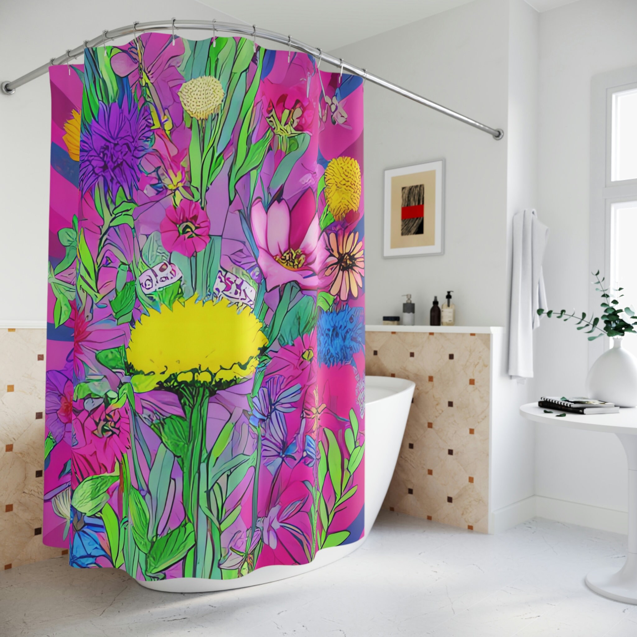 Dandelion Floral Shower Curtain With Ai Art Design Print For A Vintage Bathroom - Image 4