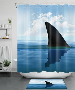 Danger Shark Fin Print Shower Curtain Waterproof Fabric for a Bold Bathroom Decor