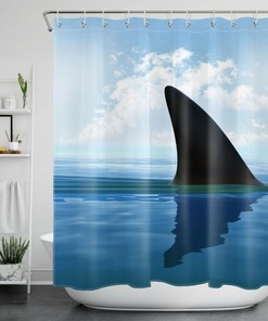 Danger Shark Fin Print Shower Curtain Waterproof Fabric for a Bold Bathroom Decor