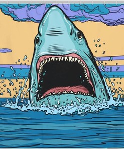 Dangerous Aggressive Shark In Ocean Shower Curtain For A Thrilling Bathroom Decor