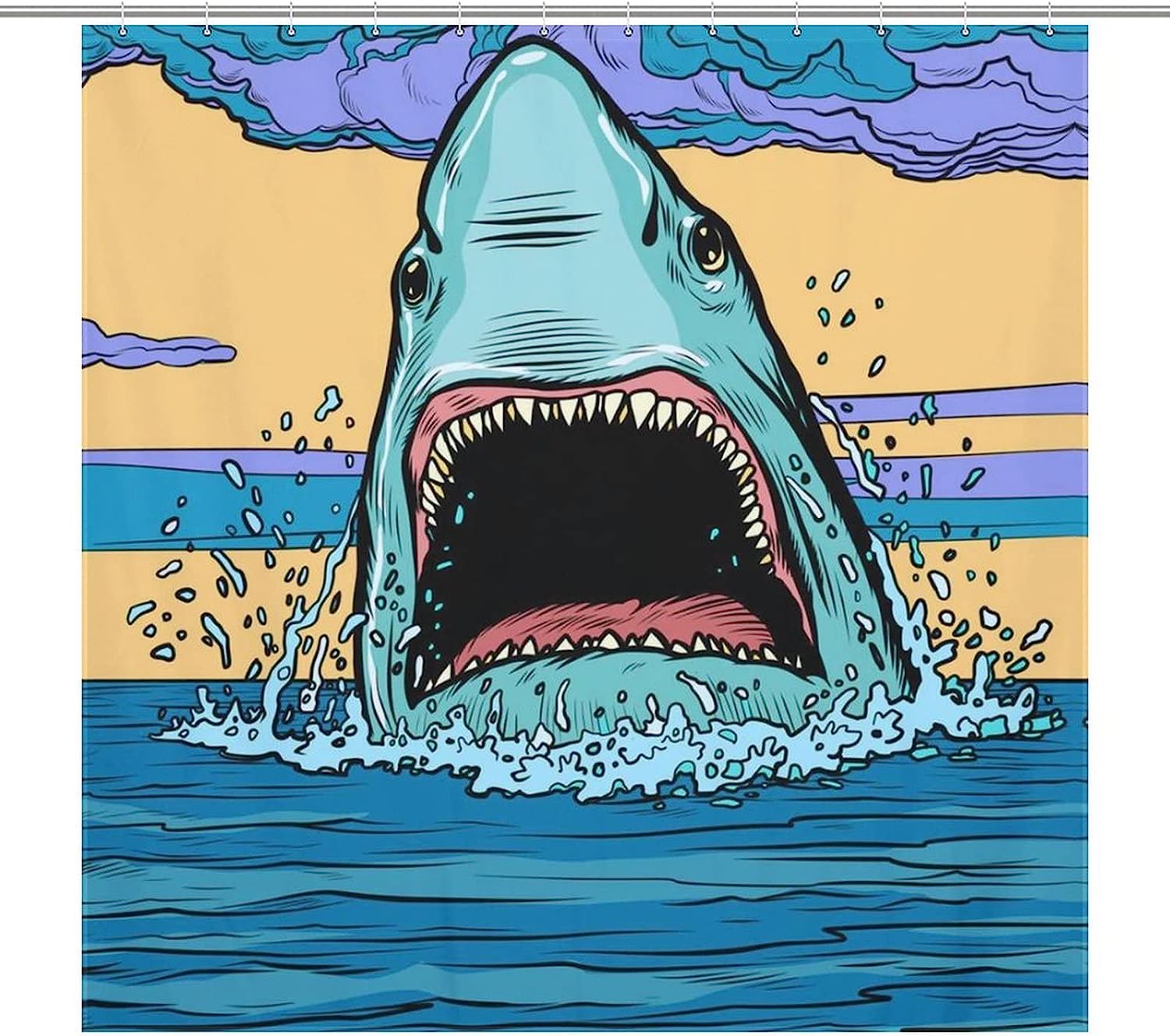 Dangerous Aggressive Shark In Ocean Shower Curtain For A Thrilling Bathroom Decor