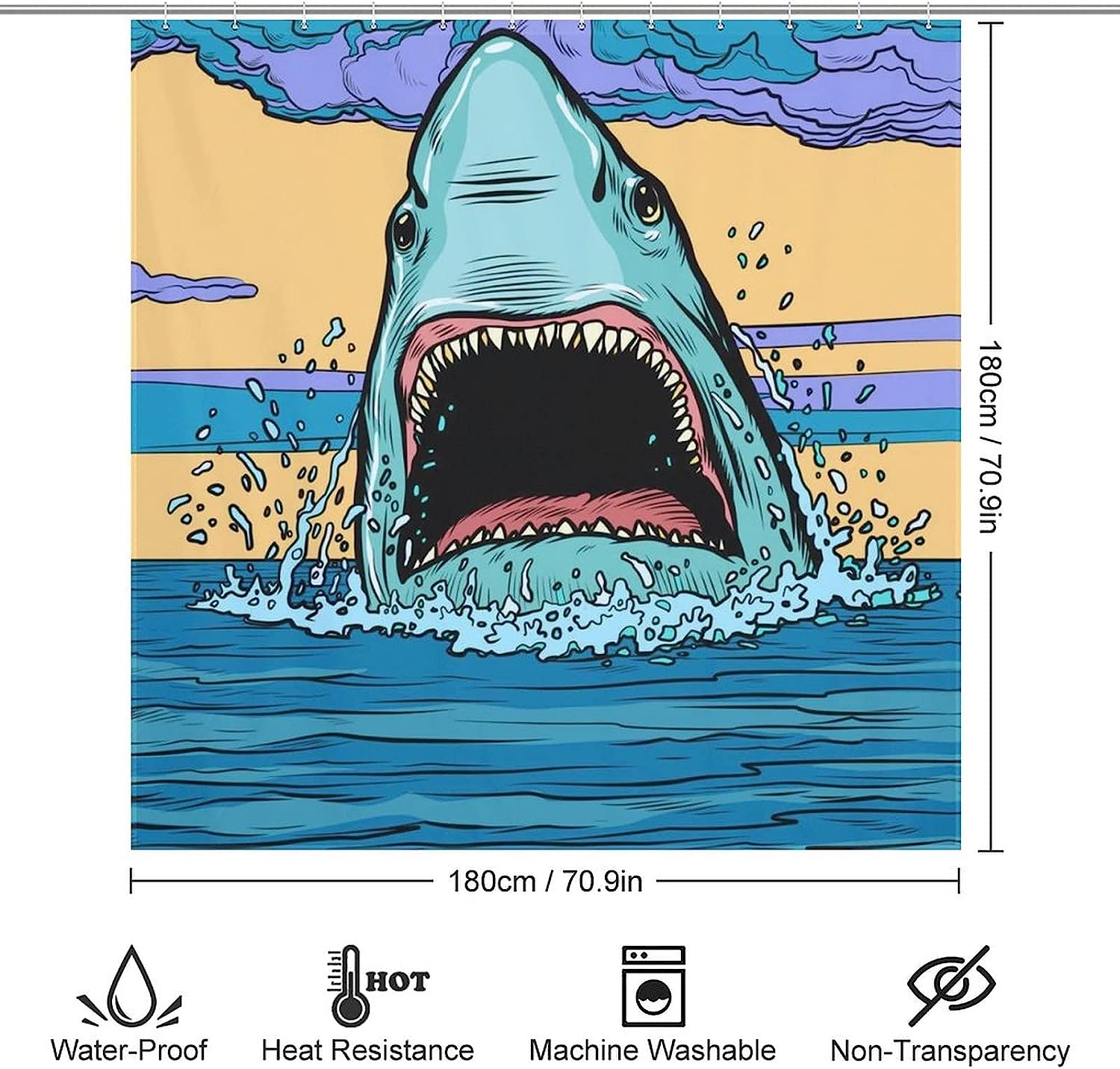 Dangerous Aggressive Shark In Ocean Shower Curtain For A Thrilling Bathroom Decor - Image 2
