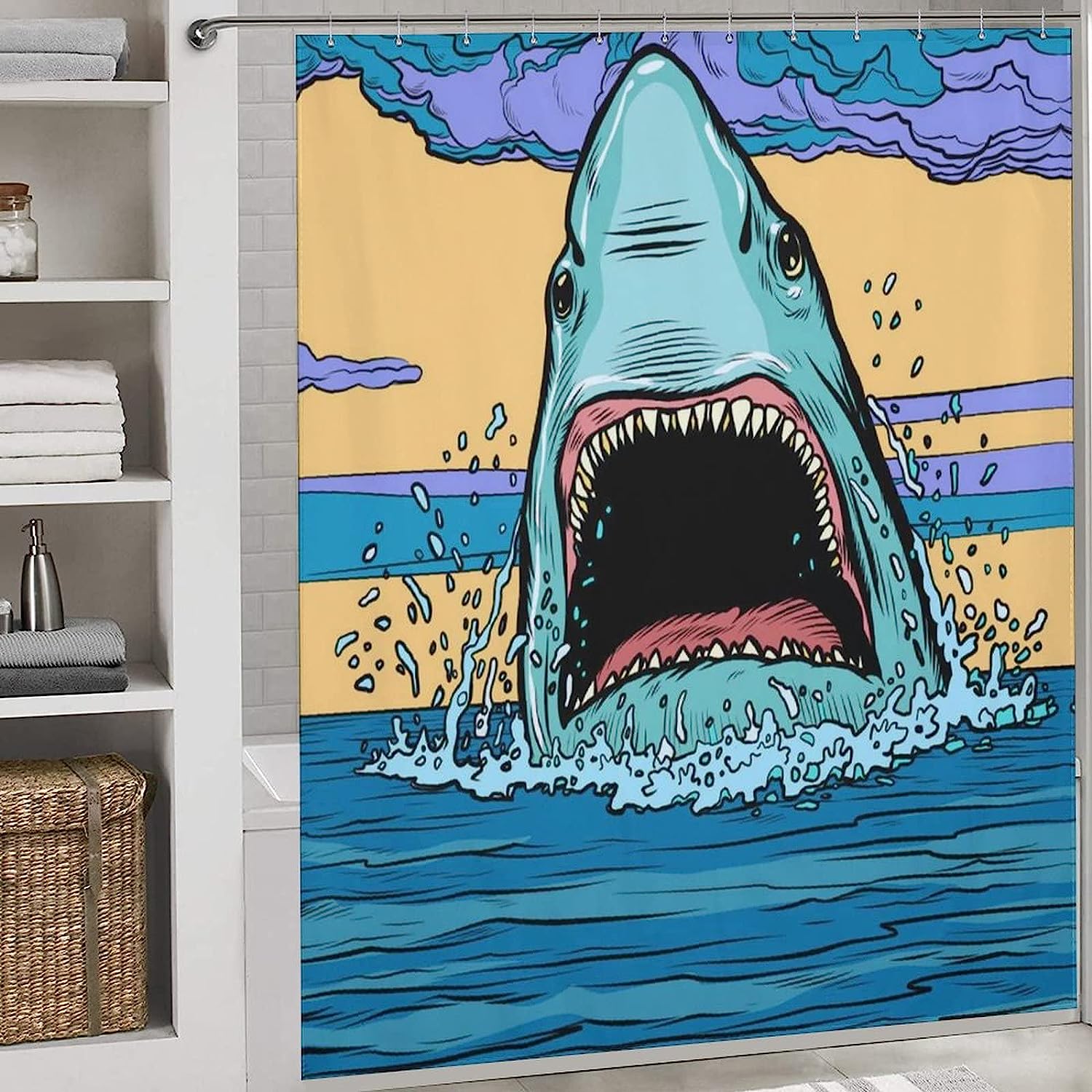 Dangerous Aggressive Shark In Ocean Shower Curtain For A Thrilling Bathroom Decor - Image 3