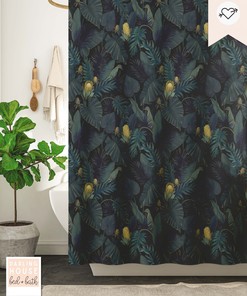Dark Academia Jungle Plant Shower Curtain with Fern Leaves 