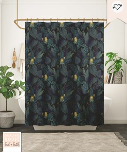 Dark Academia Jungle Plant Shower Curtain with Fern Leaves
