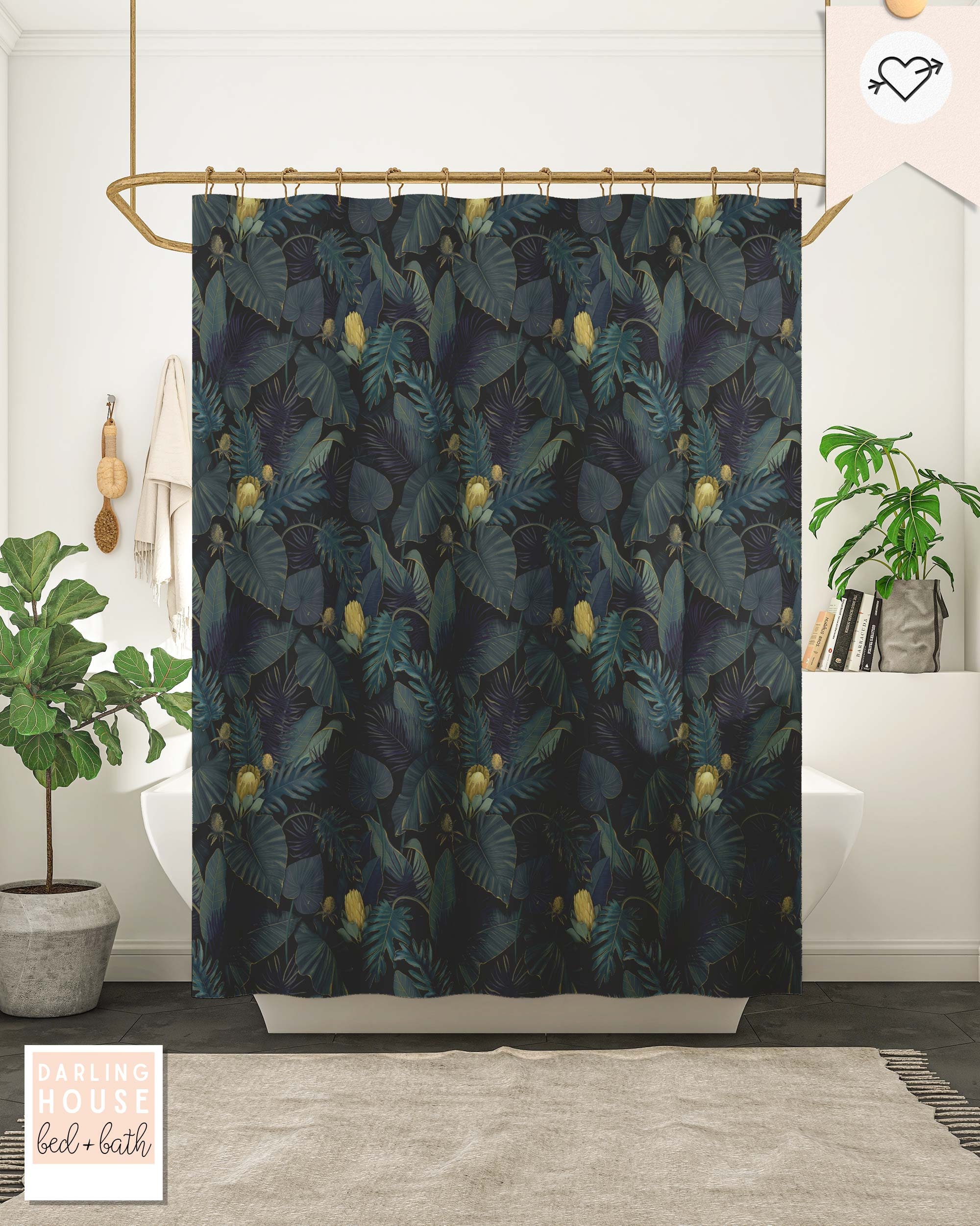 Dark Academia Jungle Plant Shower Curtain with Fern Leaves