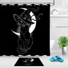 Dark And Mysterious Black Night Witch Hat Black Cat Shower Curtain Design For Spooky Bath