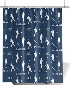 Dark Blue Baseball Bat Shower Curtain with Seamless Style for Sporty Bathroom Decor