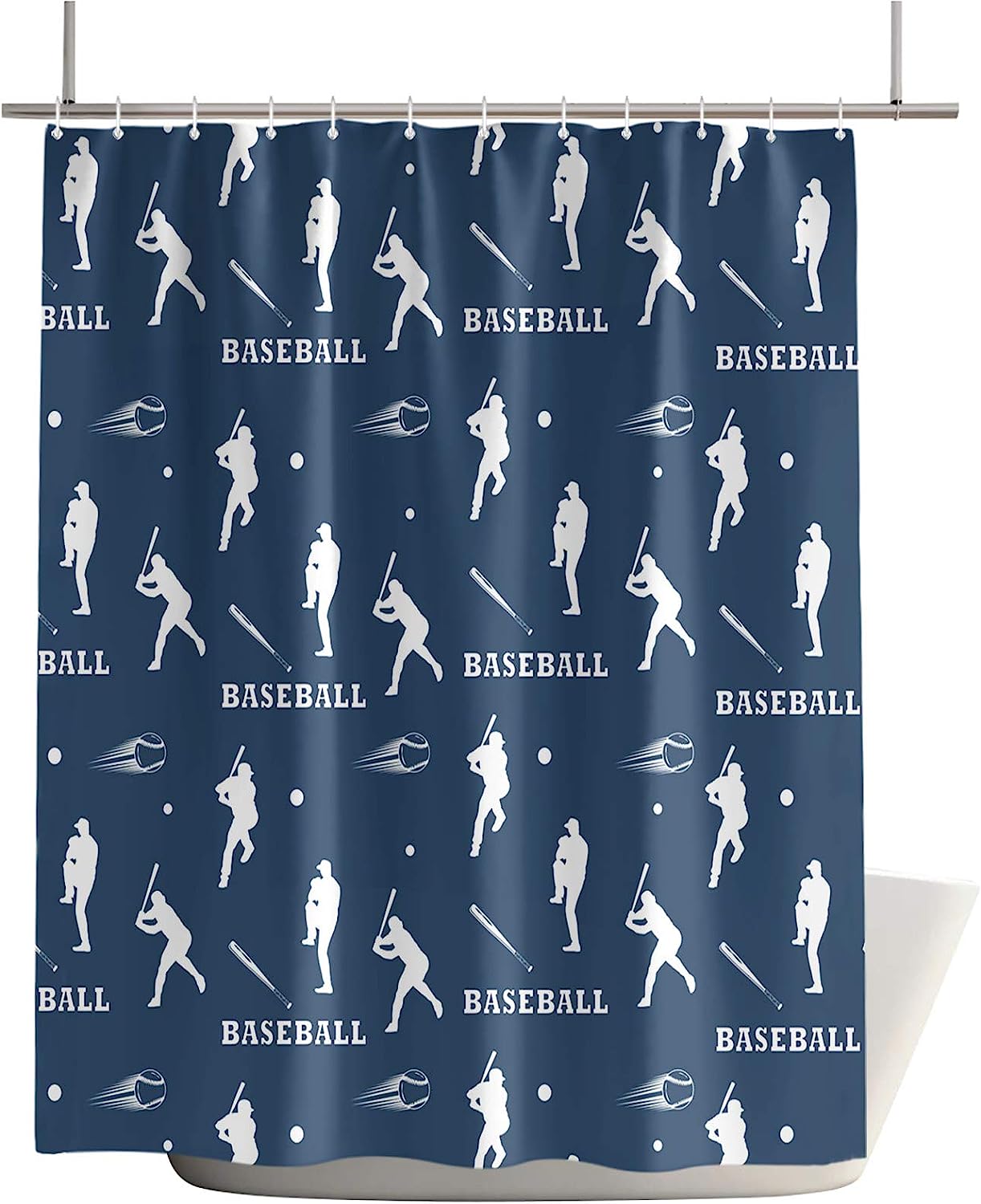 Dark Blue Baseball Bat Shower Curtain with Seamless Style for Sporty Bathroom Decor