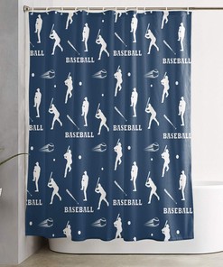 Dark Blue Baseball Bat Shower Curtain with Seamless Style for Sporty Bathroom Decor