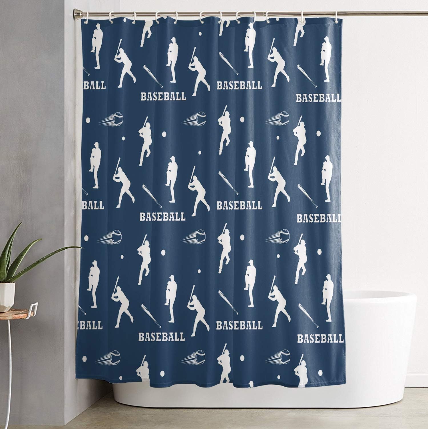 Dark Blue Baseball Bat Shower Curtain with Seamless Style for Sporty Bathroom Decor