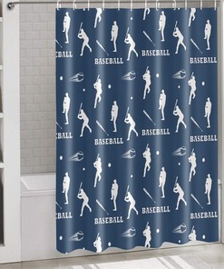 Dark Blue Baseball Bat Shower Curtain with Seamless Style for Sporty Bathroom Decor