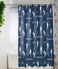 Dark Blue Baseball Bat Shower Curtain with Seamless Style for Sporty Bathroom Decor