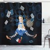 Dark Blue Charcoal Grey Grown Giant Girl Flying Cards And Rose Checkered Shower Curtain