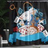 Dark Blue Charcoal Grey Rabbit Motion Cups Hearts And Flower Alice Cartoon Shower Curtain