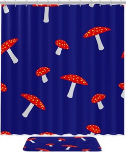 Dark Blue Mushroom Shower Curtain For A Mysterious Bathroom