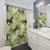 Dark Blue Shower Curtain with Running Horse and Olive Green Matching Set
