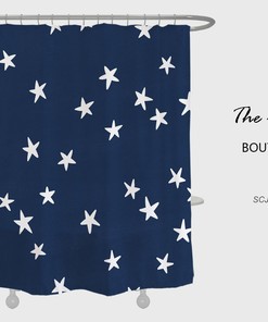 Dark Blue Star Shower Curtain, Waterproof and Washable