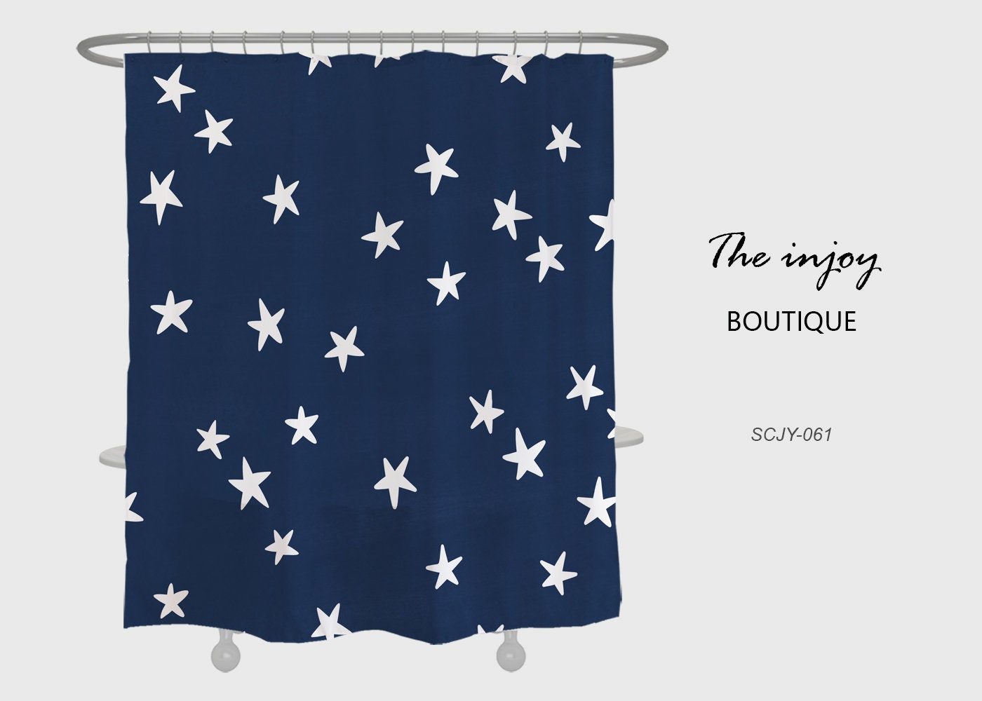 Dark Blue Star Shower Curtain, Waterproof and Washable