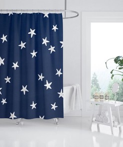 Dark Blue Star Shower Curtain, Waterproof and Washable