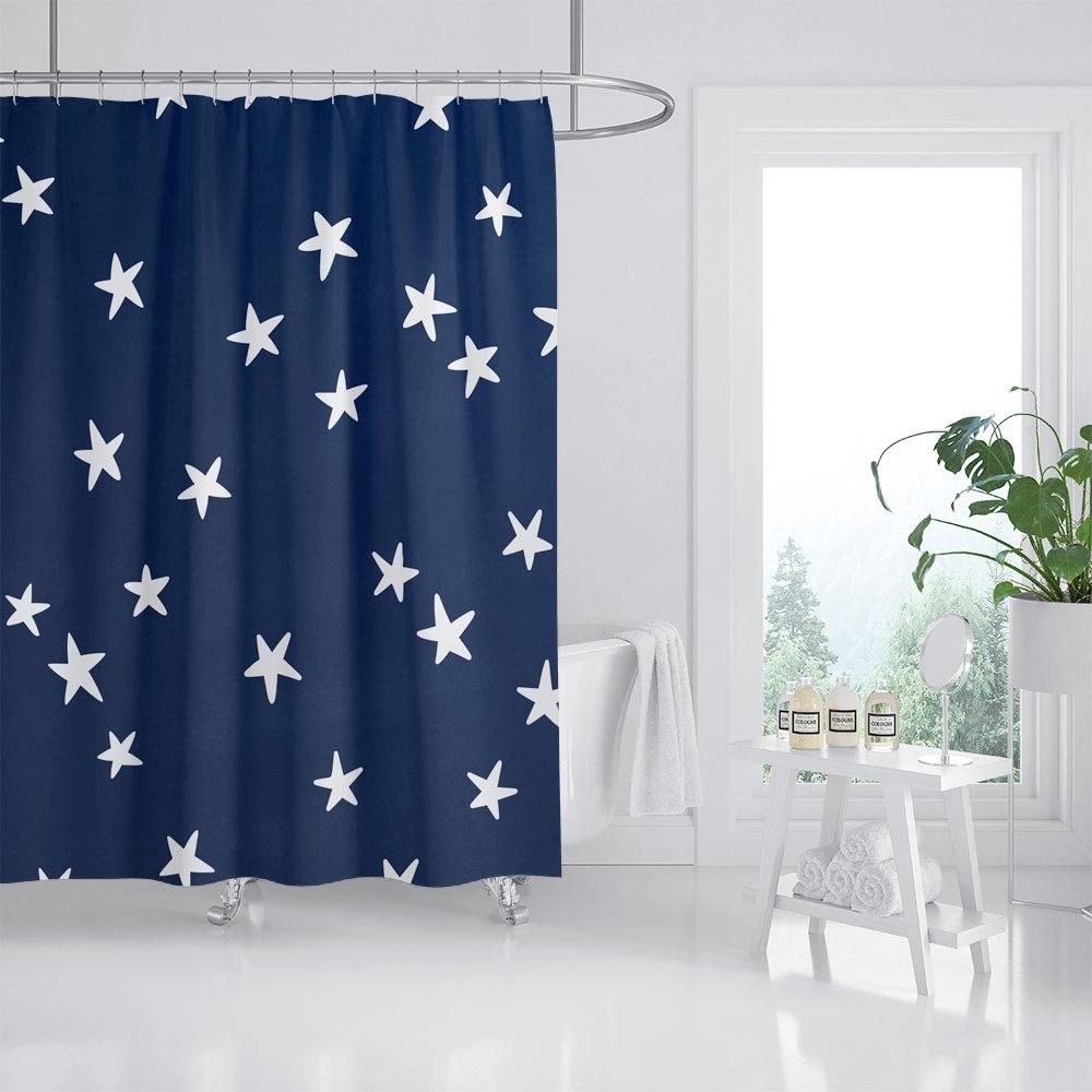 Dark Blue Star Shower Curtain, Waterproof and Washable