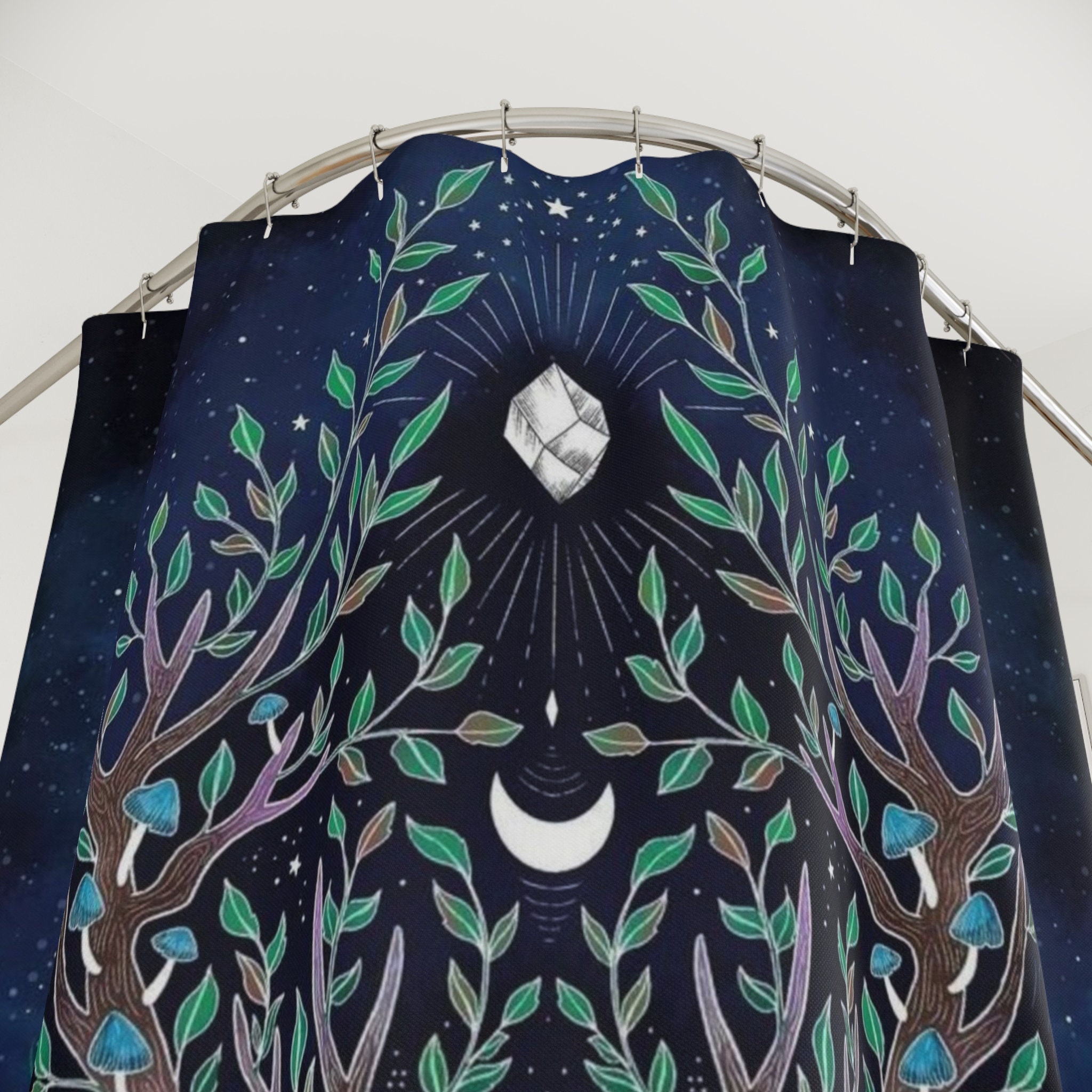 Dark Boho Celestial Deer Print Shower Curtain For Mystical Bathroom Decor - Image 2