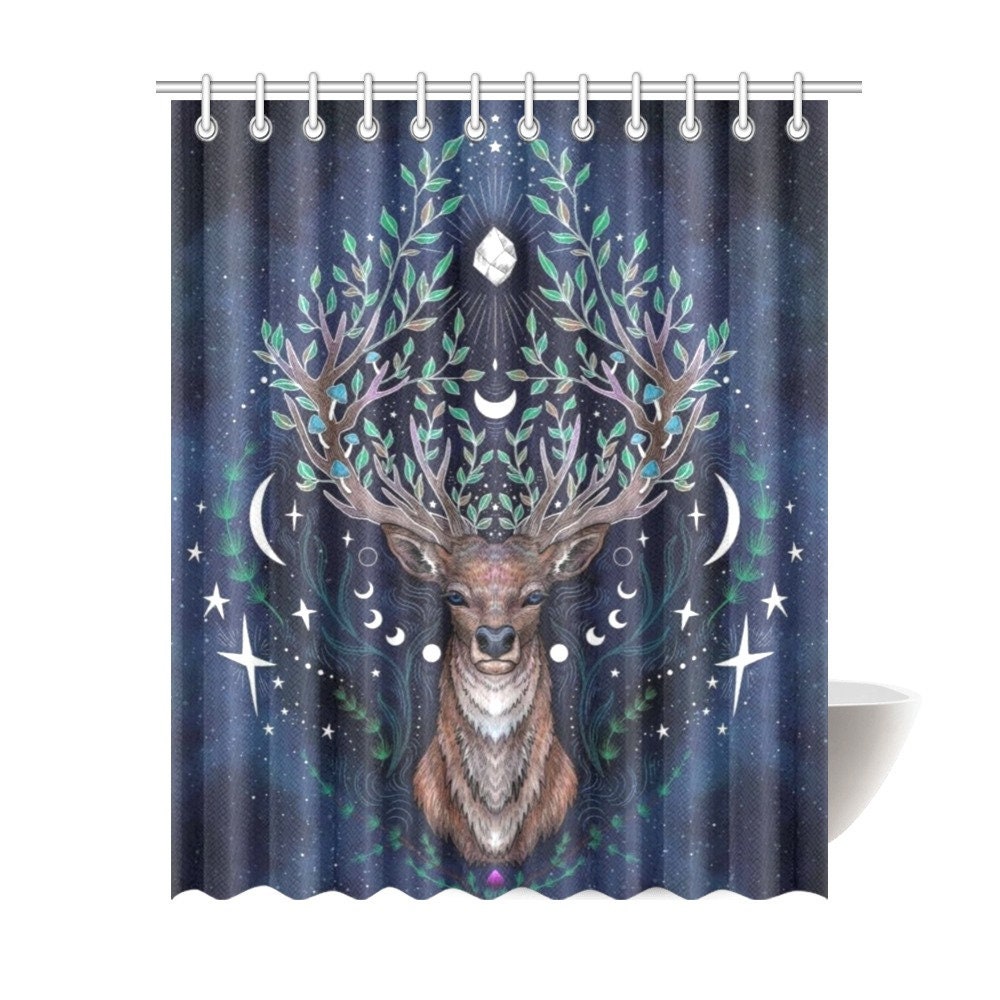 Dark Boho Celestial Deer Print Shower Curtain For Mystical Bathroom Decor - Image 4